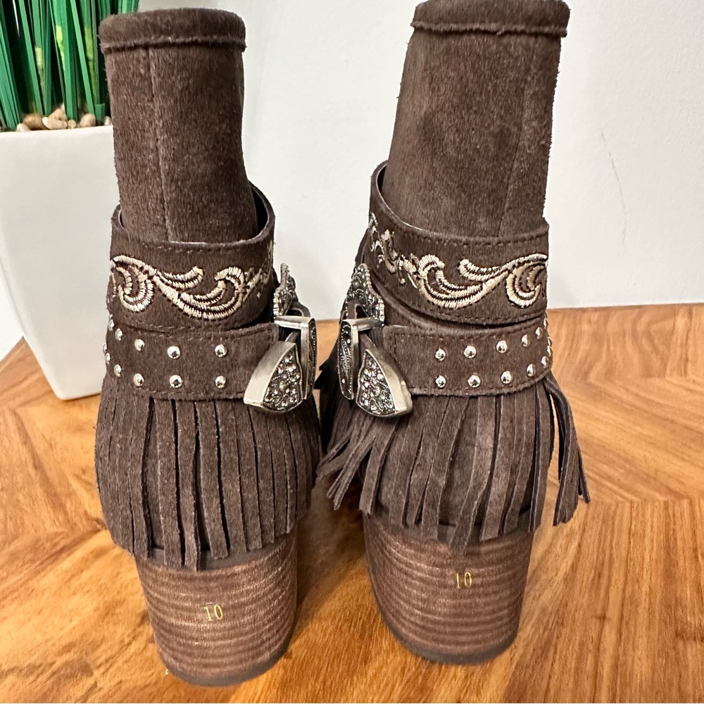 Montana West Trinity Ranch Brown Suede Fringe Ankle Boots SZ 10 Western NWOT - Picture 7 of 7